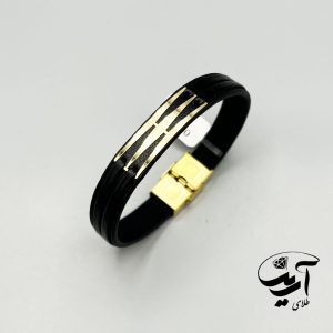دستبند چرم و طلا مردانه کد 1047