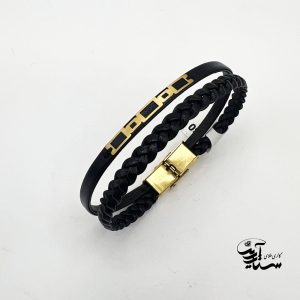 دستبند چرم و طلا مردانه