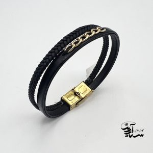 دستبند چرم و طلا