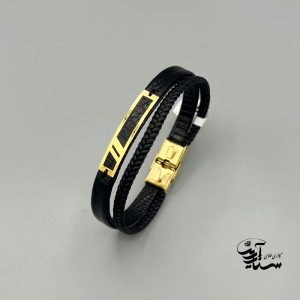 دستبند چرم و طلا