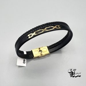 دستبند چرم و طلا مردانه کد 1211