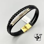 دستبند چرم و طلا مردانه
