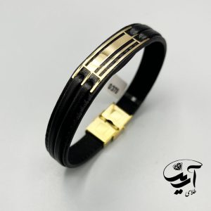 دستبند چرم و طلا مردانه