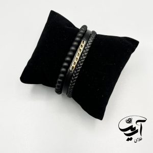 دستبند چرم و طلا مردانه