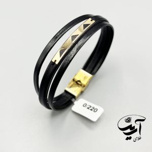 دستبند چرم و طلا مردانه
