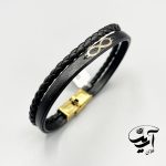دستبند چرم و طلا مردانه