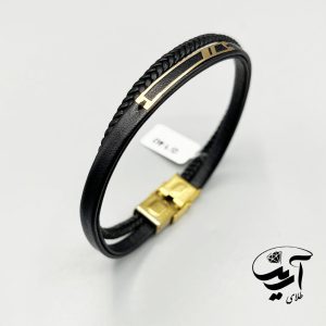 دستبند چرم و طلا مردانه