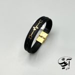 دستبند چرم و طلا مردانه کد 1253