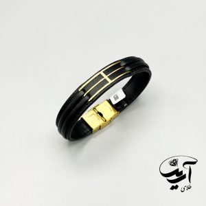 دستبند چرم و طلا مردانه کد 1261
