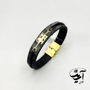 دستبند چرم و طلا مردانه