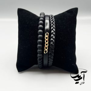 دستبند چرم و طلا مردانه فیگارو کد 1267