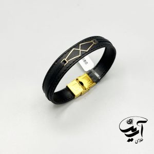 دستبند چرم و طلا مردانه