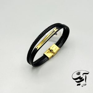 دستبند چرم و طلا مردانه