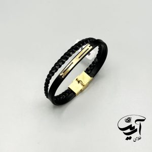 دستبند چرم و طلا مردانه
