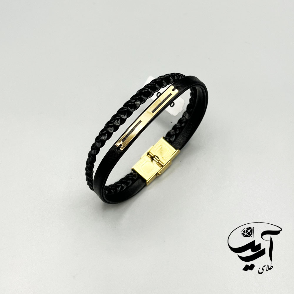 دستبند چرم و طلا مردانه