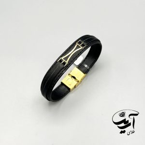 دستبند چرم و طلا مردانه