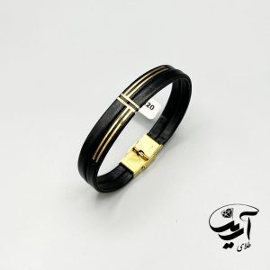 دستبند چرم و طلا مردانه