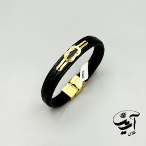 دستبند چرم و طلا مردانه