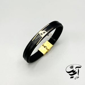 دستبند چرم و طلا مردانه