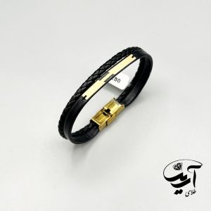 دستبند چرم و طلا مردانه