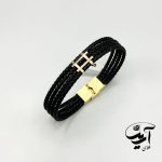 دستبند چرم و طلا مردانه
