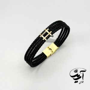 دستبند چرم و طلا مردانه