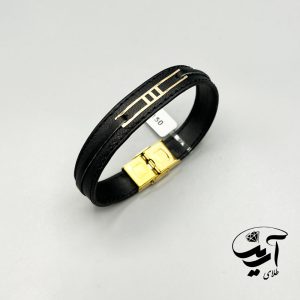 دستبند چرم و طلا مردانه