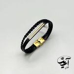 دستبند چرم و طلا مردانه