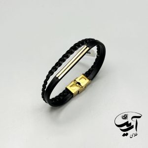 دستبند چرم و طلا مردانه