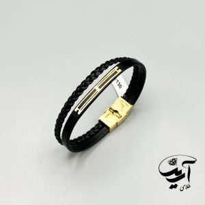 دستبند چرم و طلا مردانه