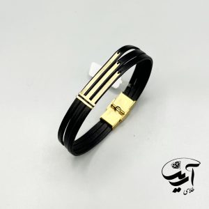 دستبند چرم و طلا مردانه