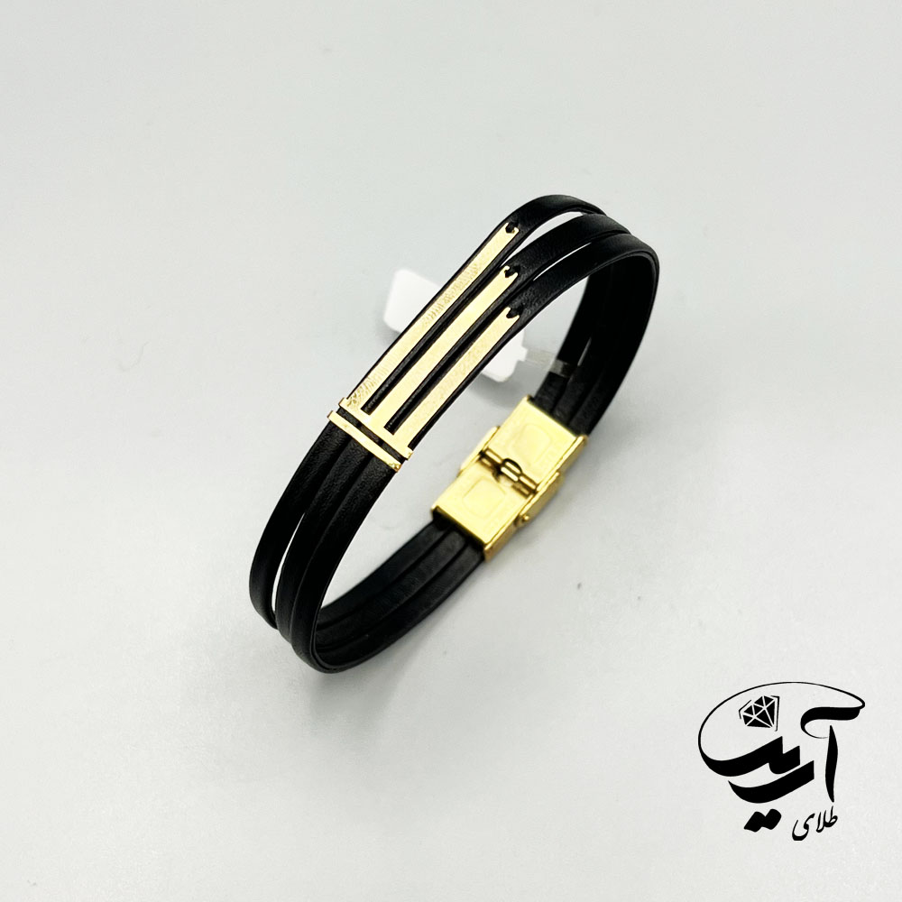 دستبند چرم و طلا مردانه