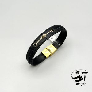 دستبند چرم و طلا مردانه